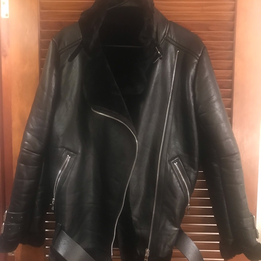 Acne Style oversized fur lined motorcycle jacket